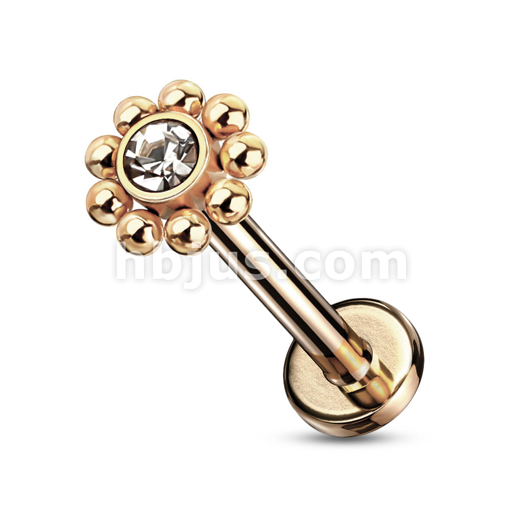 Steel Balls Around Gem Set Ball Top 316L Surgical Steel Internal Thread... - Image 5