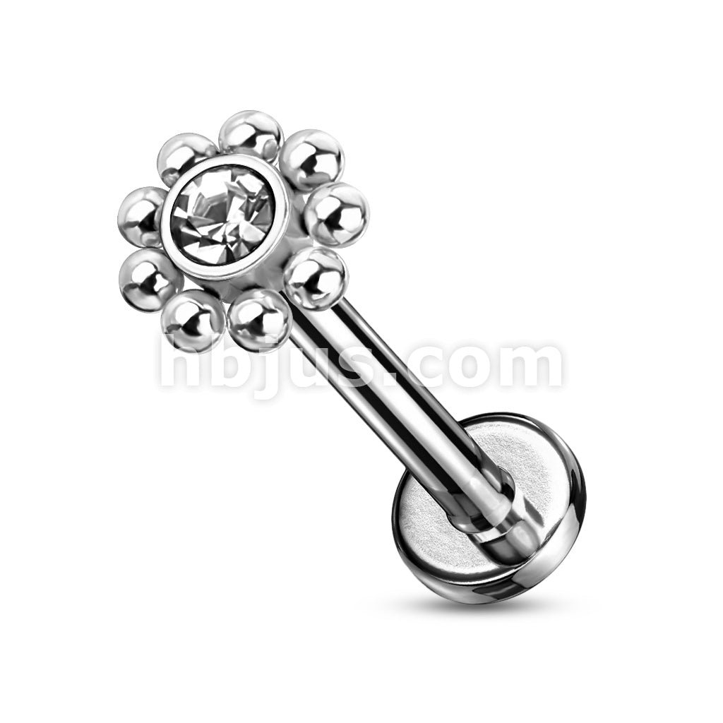 Steel Balls Around Gem Set Ball Top 316L Surgical Steel Internal Thread... - Image 6