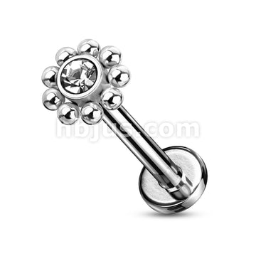 Steel Balls Around Gem Set Ball Top 316L Surgical Steel Internal Thread... - Image 6