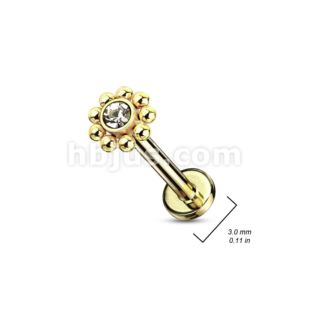 Steel Balls Around Gem Set Ball Top 316L Surgical Steel Internal Thread... - Image 9