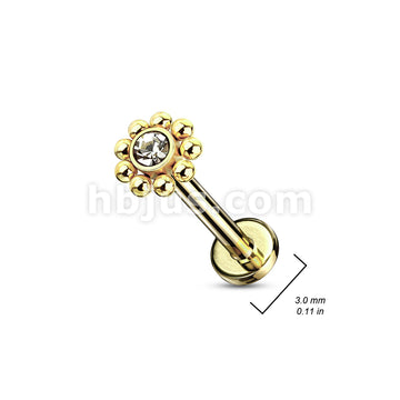 Steel Balls Around Gem Set Ball Top 316L Surgical Steel Internal Thread... - Image 9