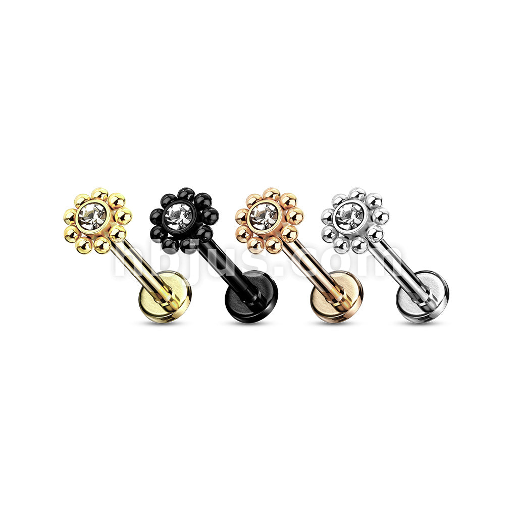 Steel Balls Around Gem Set Ball Top 316L Surgical Steel Internal Thread... - Image 7