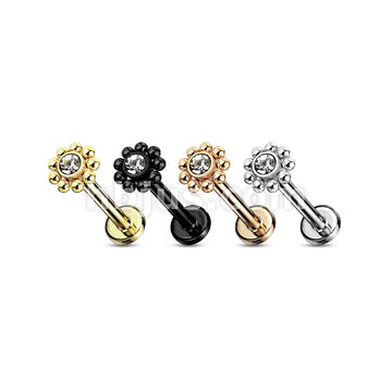 Steel Balls Around Gem Set Ball Top 316L Surgical Steel Internal Thread... - Image 7