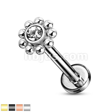 Steel Balls Around Gem Set Ball Top 316L Surgical Steel Internal Thread... - Image 2