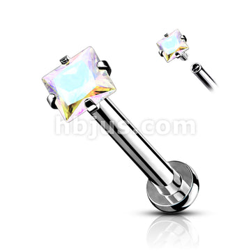 Sqaure CZ Prong Set Top Internally Threaded 316L Surgical Steel Labret,... - Image 3