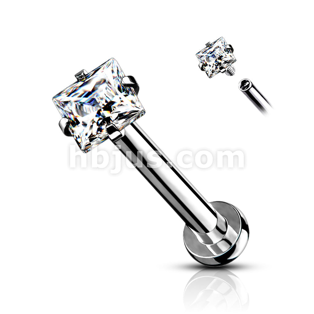 Sqaure CZ Prong Set Top Internally Threaded 316L Surgical Steel Labret,... - Image 4