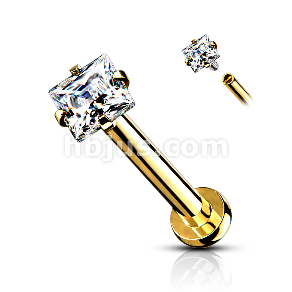 Sqaure CZ Prong Set Top Internally Threaded 316L Surgical Steel Labret,... - Image 5