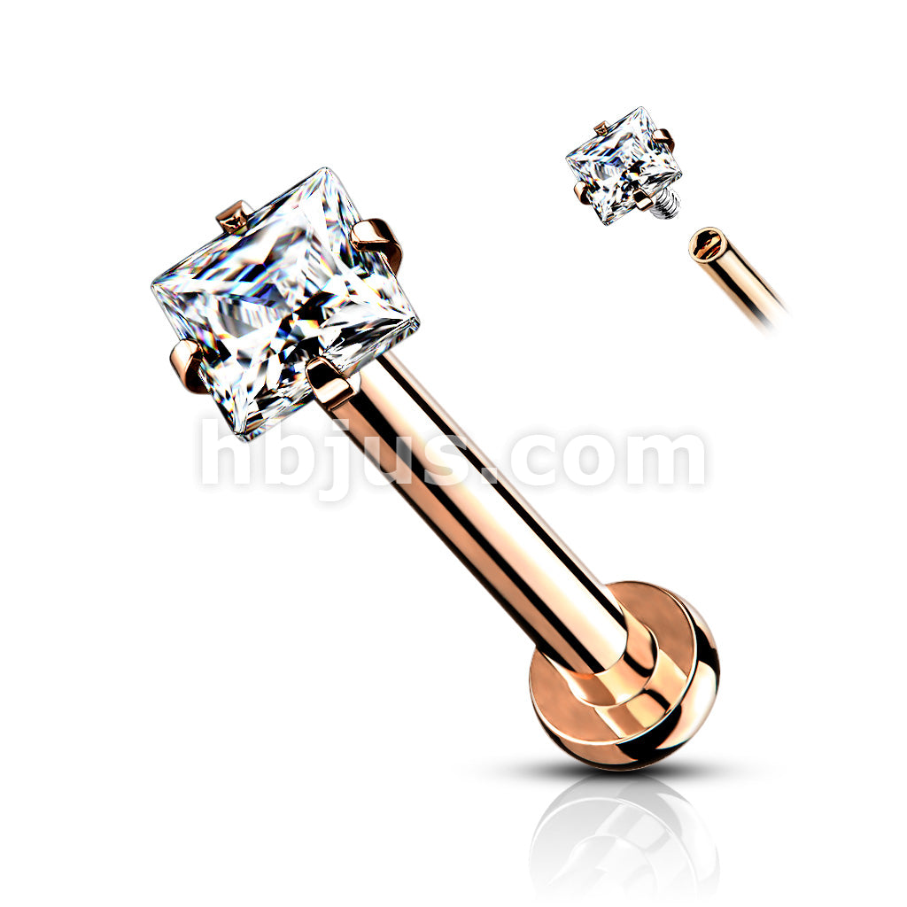 Sqaure CZ Prong Set Top Internally Threaded 316L Surgical Steel Labret,... - Image 6