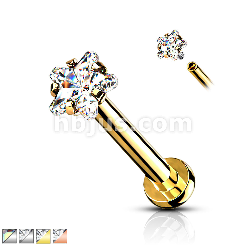 Star CZ Prong Set Top Internally Threaded Micro Base 316L Surgical... - Image 2