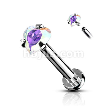 Heart CZ Prong Set Top Internally Threaded Micro Base 316L Surgical... - Image 3