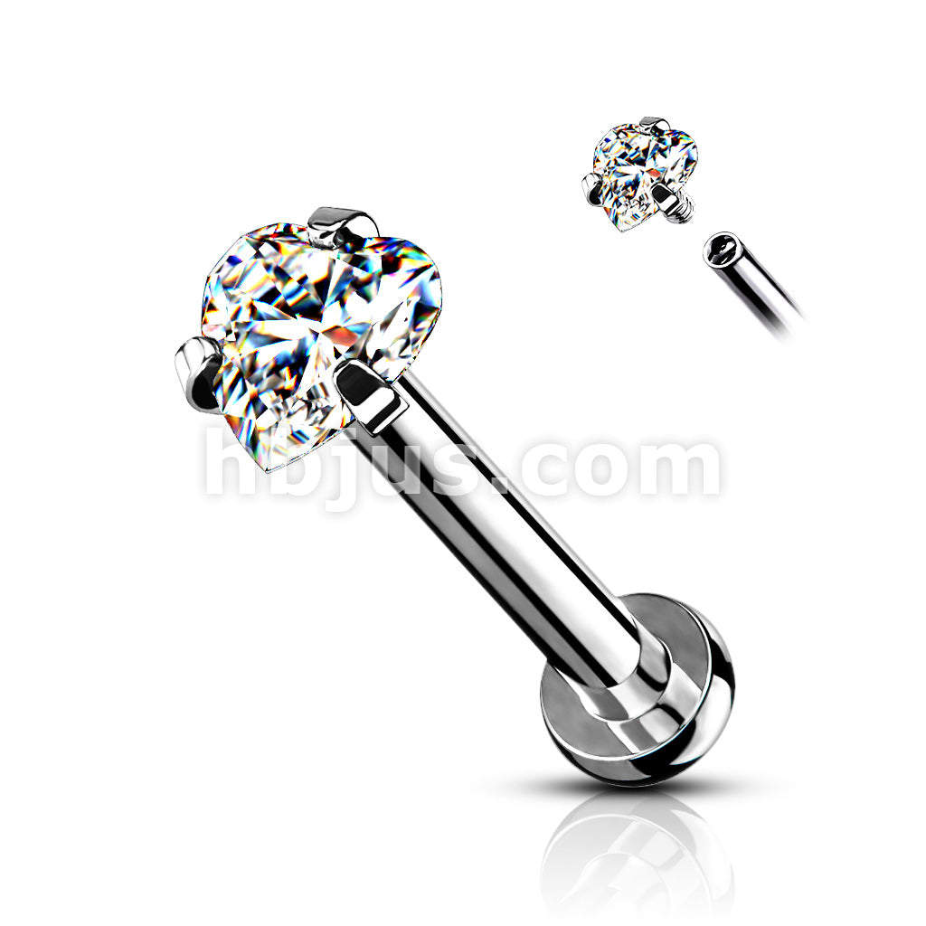 Heart CZ Prong Set Top Internally Threaded Micro Base 316L Surgical... - Image 4