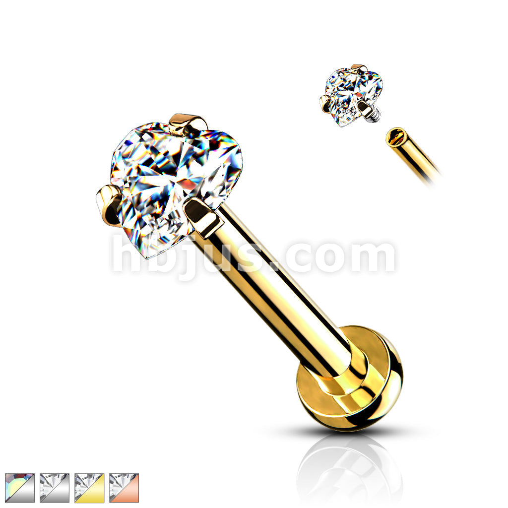 Heart CZ Prong Set Top Internally Threaded Micro Base 316L Surgical... - Image 2