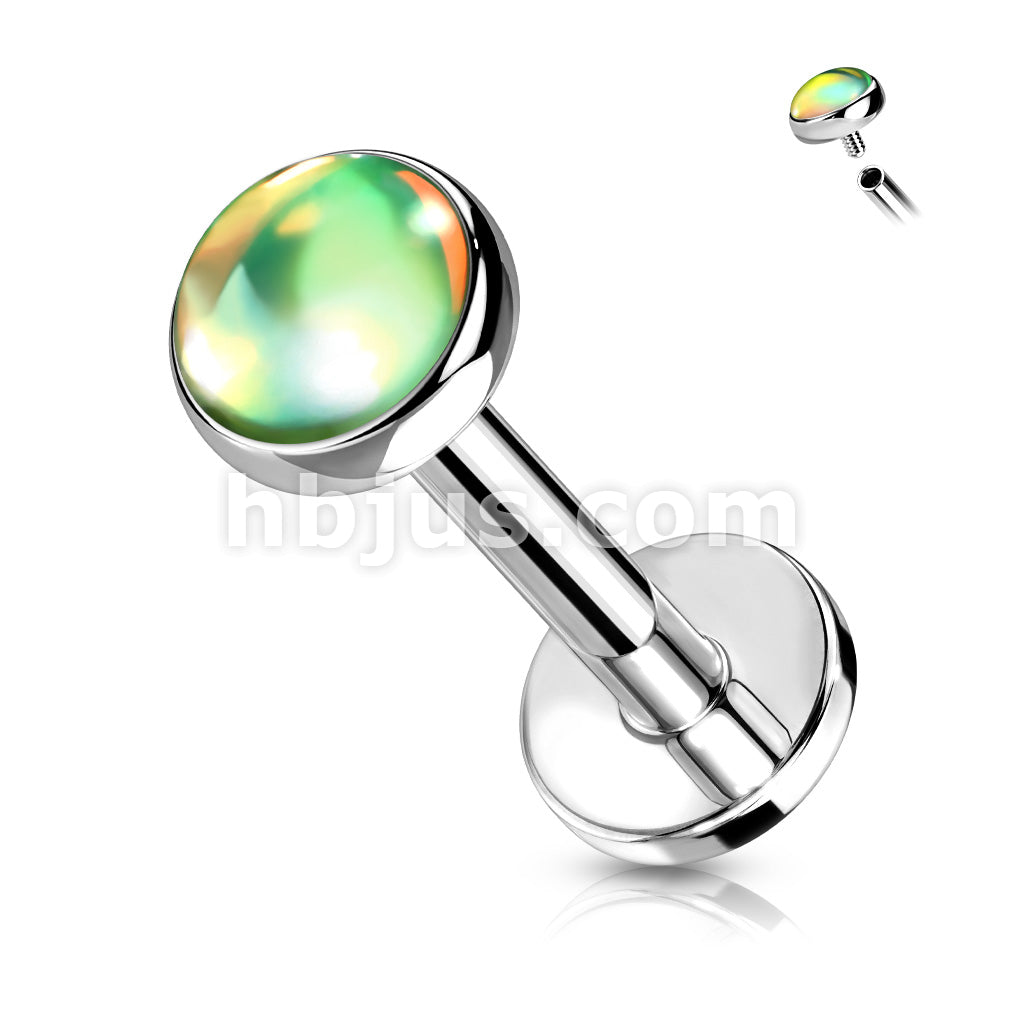 Iridescent Stone Top on Internally Threaded 316L Surgical Steel Flat... - Image 7