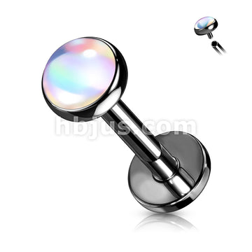 Iridescent Stone Top on Internally Threaded 316L Surgical Steel Flat... - Image 4