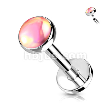 Iridescent Stone Top on Internally Threaded 316L Surgical Steel Flat... - Image 8