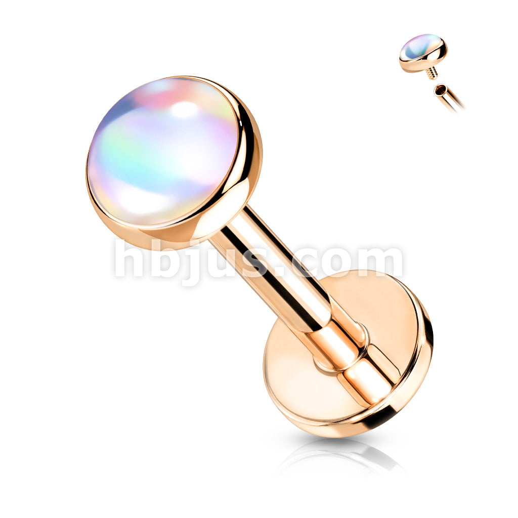 Iridescent Stone Top on Internally Threaded 316L Surgical Steel Flat... - Image 5