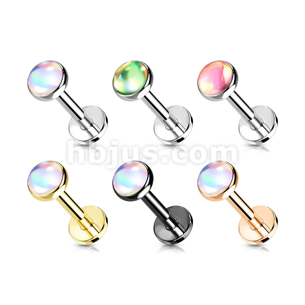 Iridescent Stone Top on Internally Threaded 316L Surgical Steel Flat... - Image 10