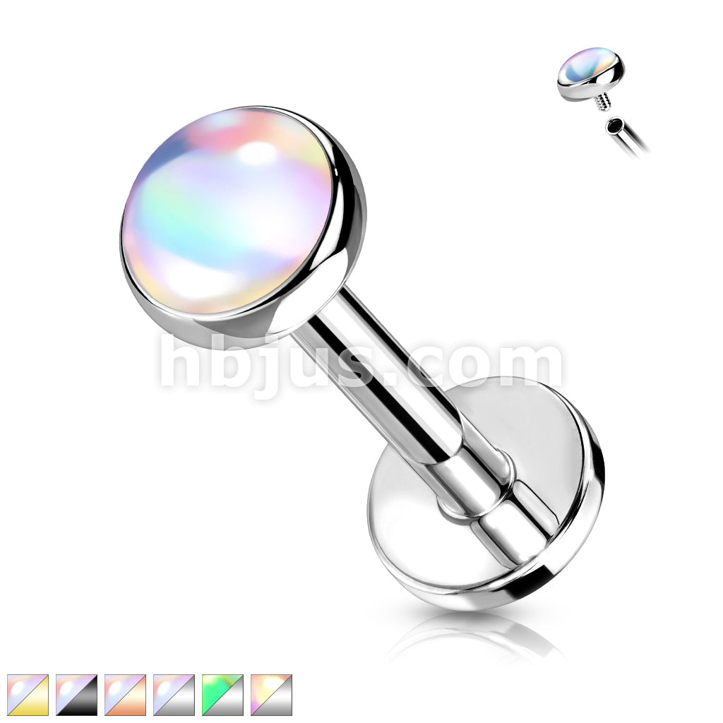Iridescent Stone Top on Internally Threaded 316L Surgical Steel Flat... - Image 2