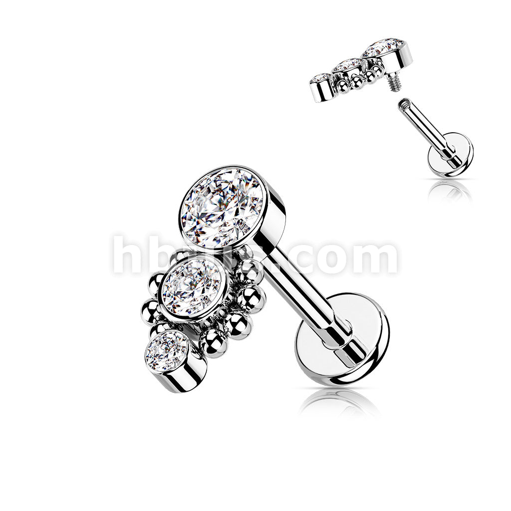 Triple CZ Round Dropdown With Ball Cluster Internally Threaded 316L... - Image 2