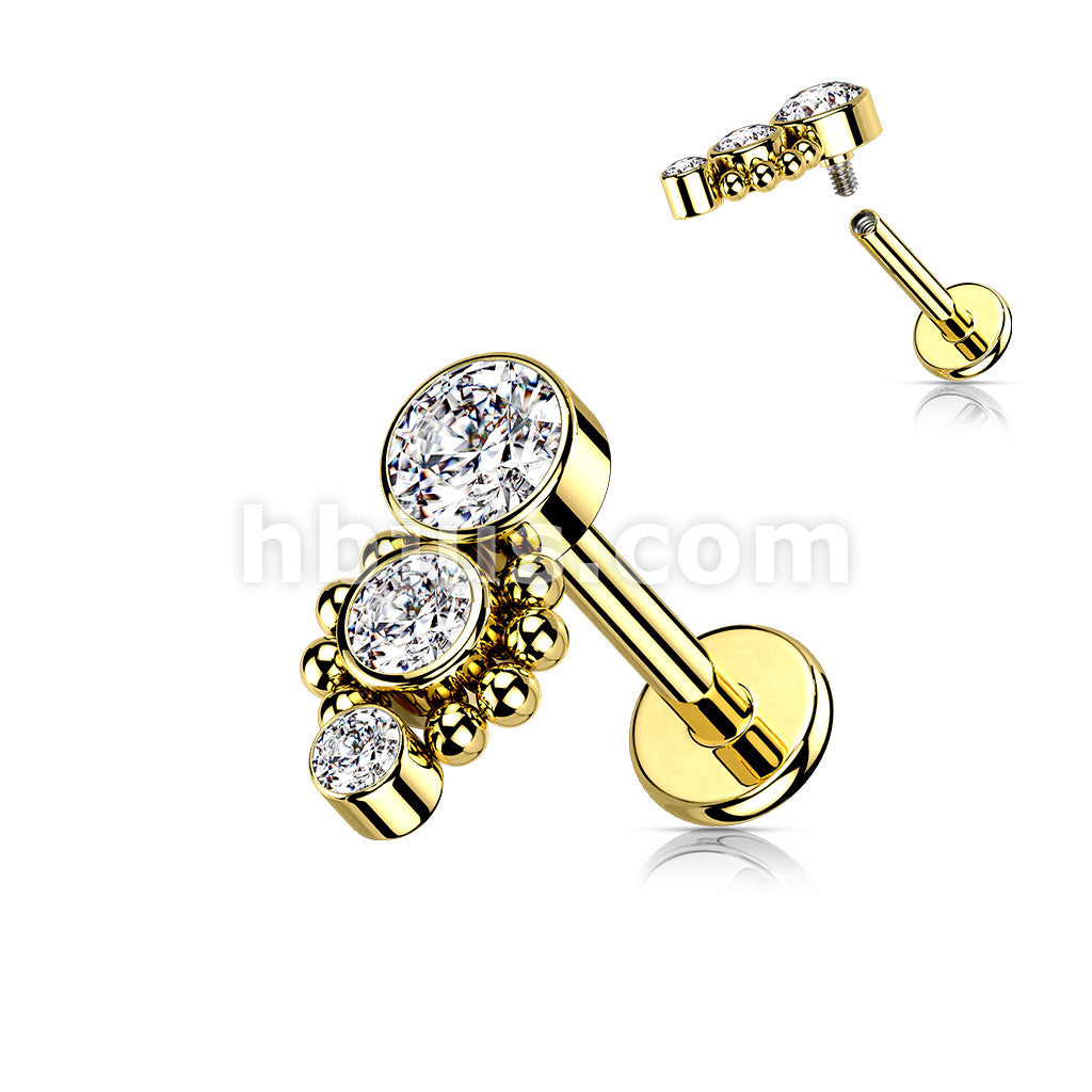 Triple CZ Round Dropdown With Ball Cluster Internally Threaded 316L... - Image 3