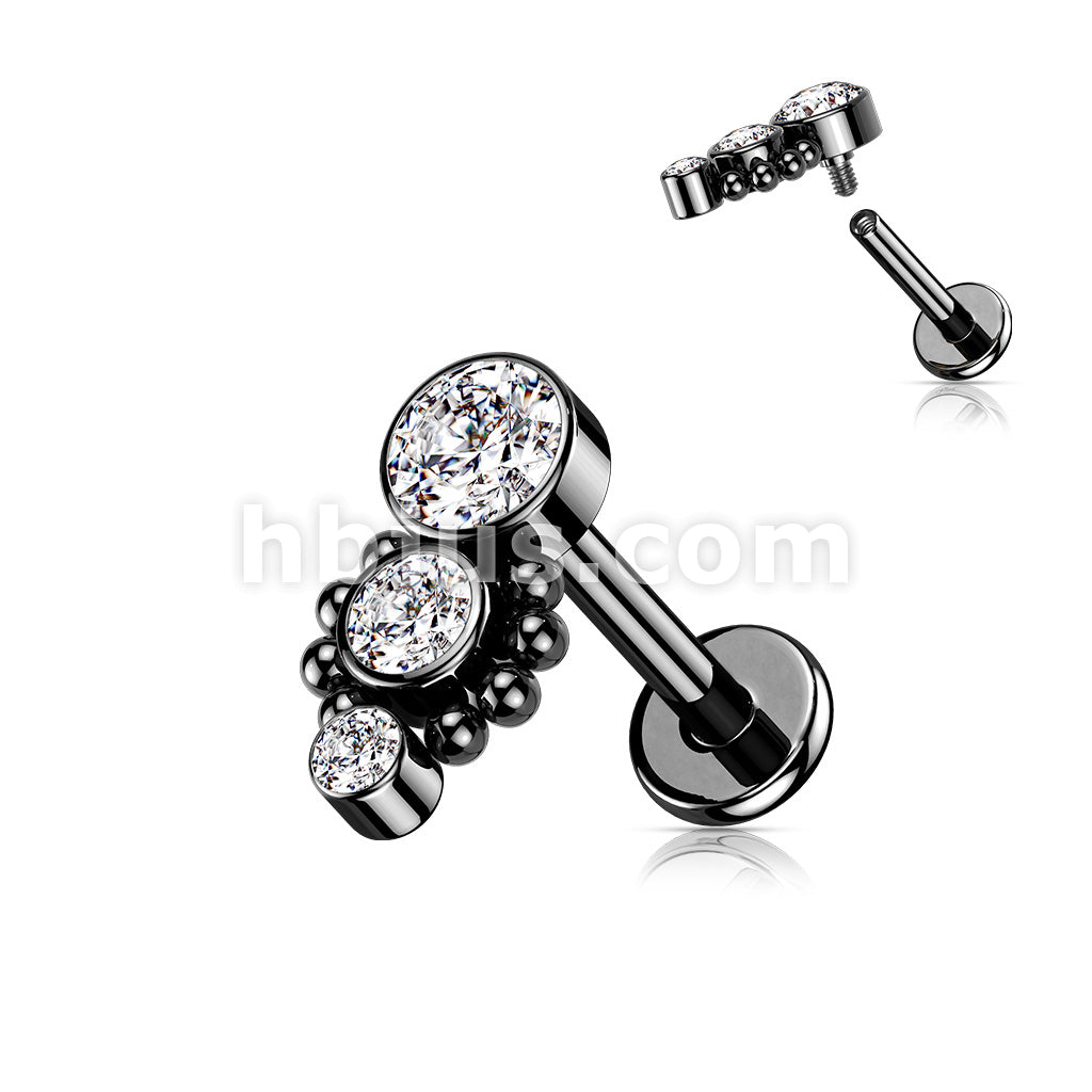 Triple CZ Round Dropdown With Ball Cluster Internally Threaded 316L... - Image 4