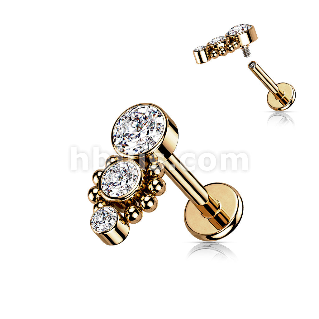 Triple CZ Round Dropdown With Ball Cluster Internally Threaded 316L... - Image 5