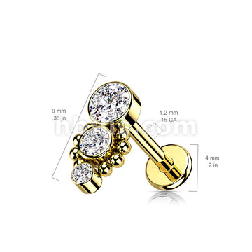 Triple CZ Round Dropdown With Ball Cluster Internally Threaded 316L... - Image 6