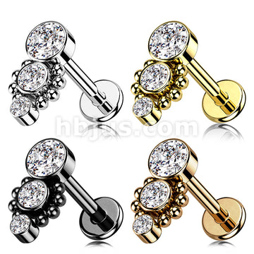 Triple CZ Round Dropdown With Ball Cluster Internally Threaded 316L... - Image 7