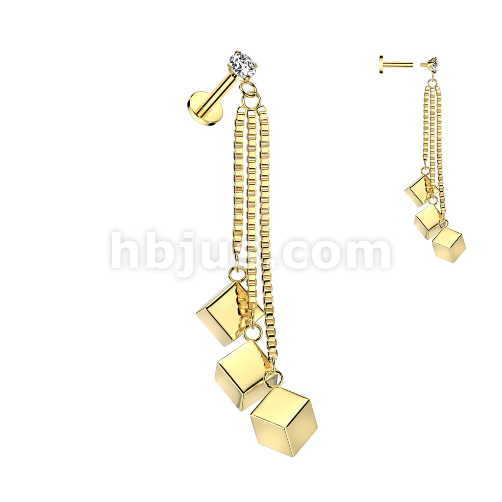 CZ Prong Set Internally Threaded 316L Surgical Steel Labret With Triple... - Image 2