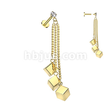 CZ Prong Set Internally Threaded 316L Surgical Steel Labret With Triple... - Image 2