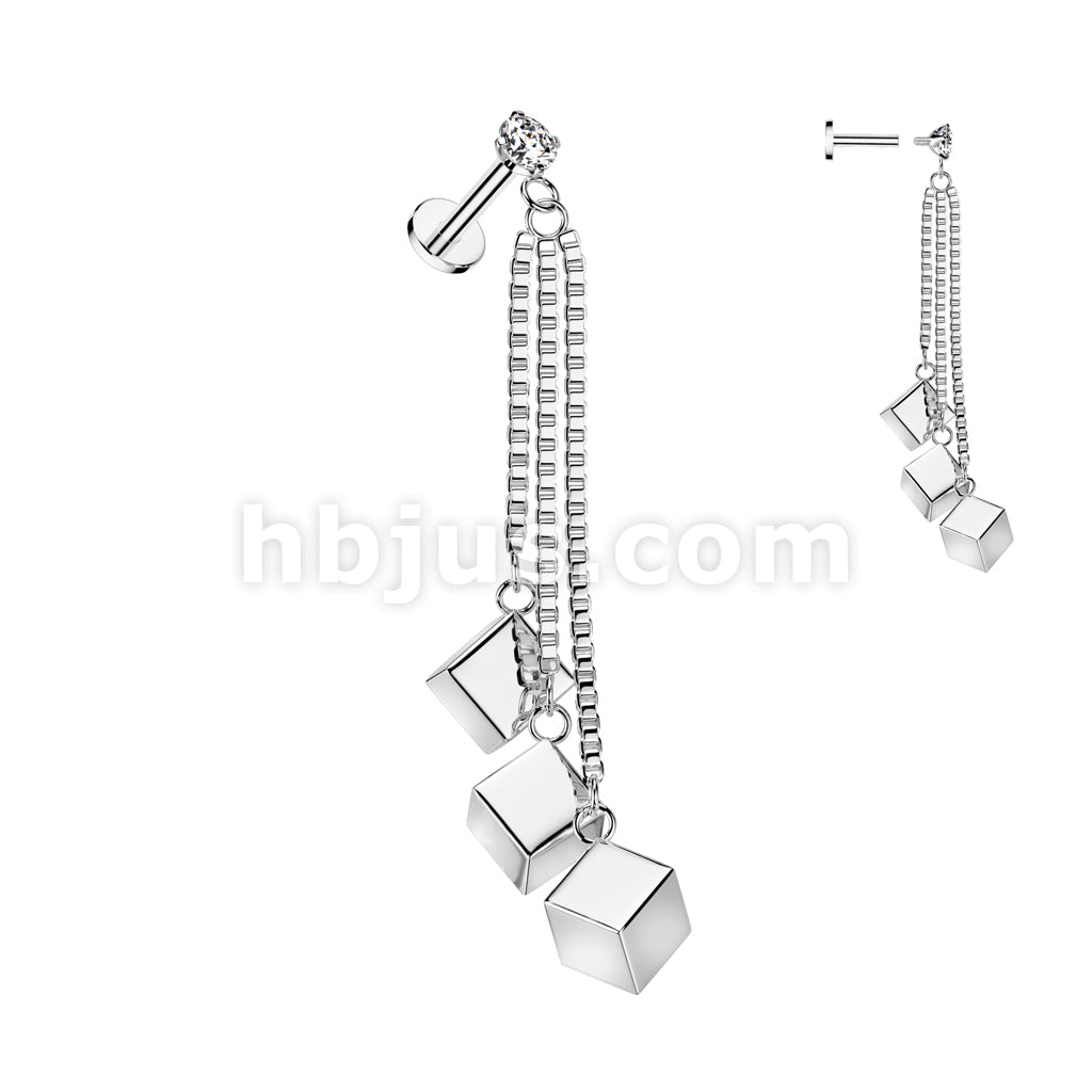 CZ Prong Set Internally Threaded 316L Surgical Steel Labret With Triple... - Image 3