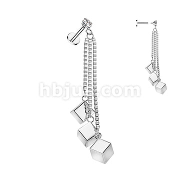 CZ Prong Set Internally Threaded 316L Surgical Steel Labret With Triple... - Image 3