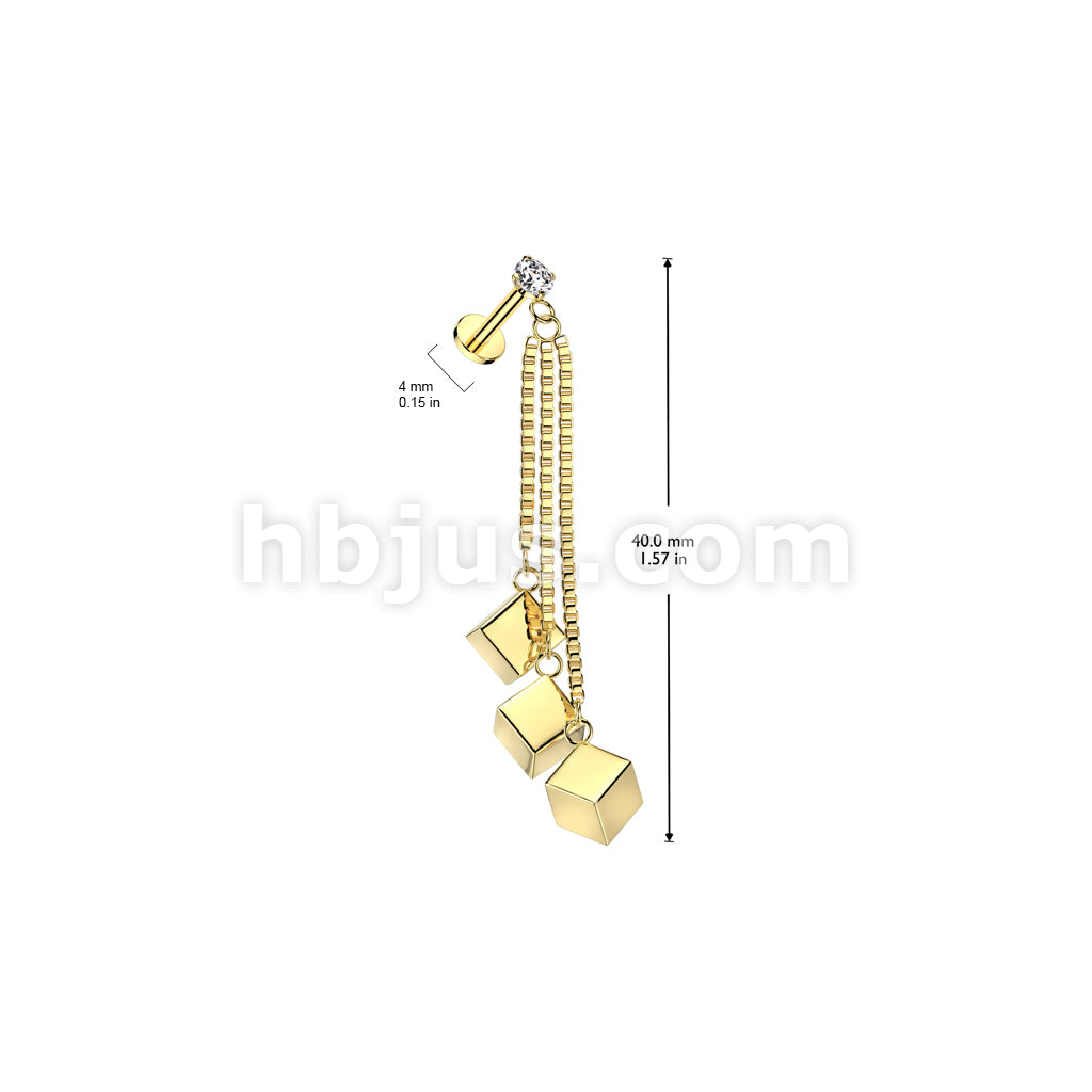 CZ Prong Set Internally Threaded 316L Surgical Steel Labret With Triple... - Image 4