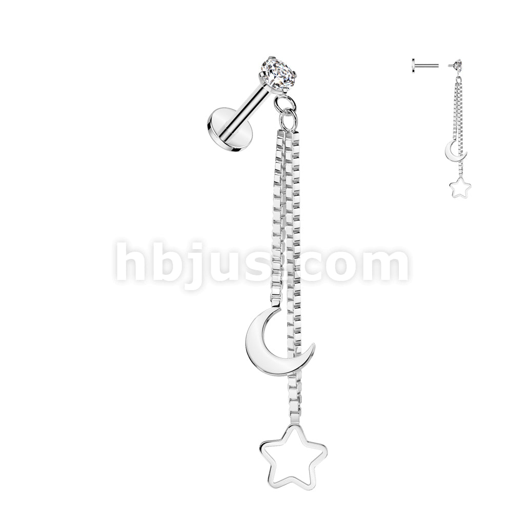 CZ Prong Set Internally Threaded 316L Surgical Steel Labret With... - Image 3
