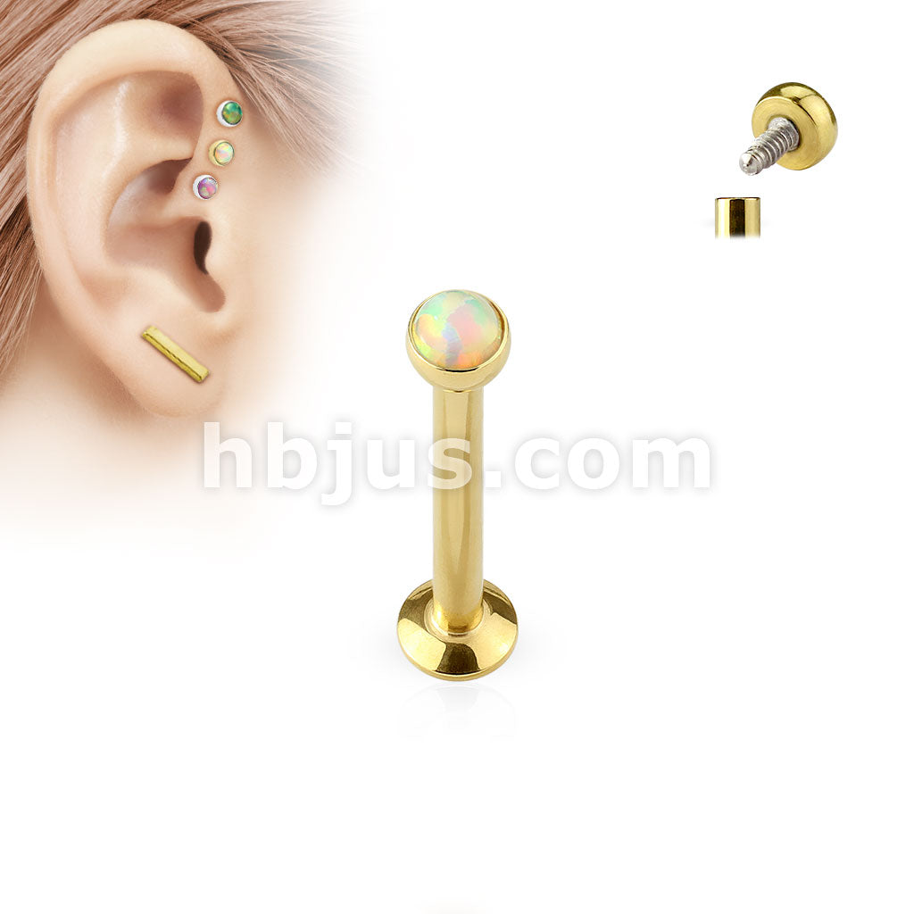 White Opal Set Flat Disc Top IP OverInternally Threaded 316L Surgical... - Image 2