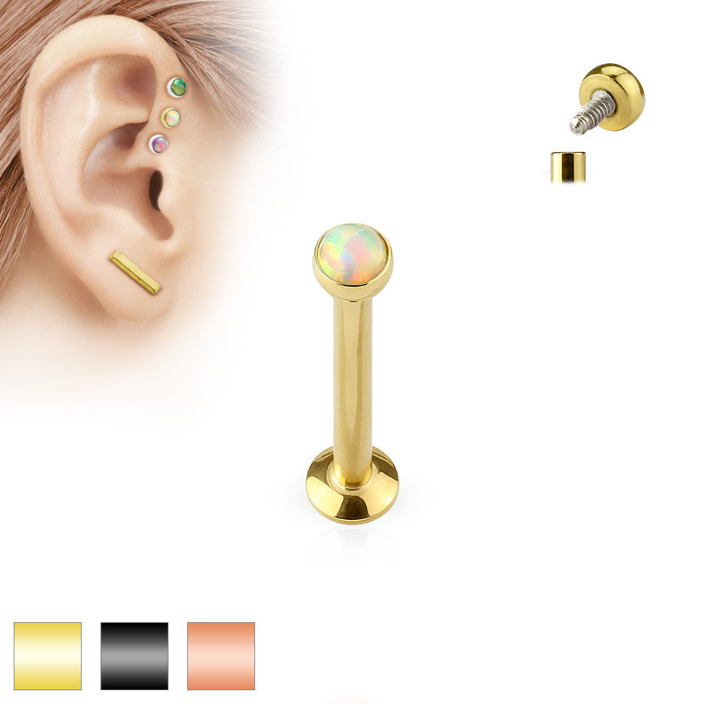 White Opal Set Flat Disc Top IP OverInternally Threaded 316L Surgical...