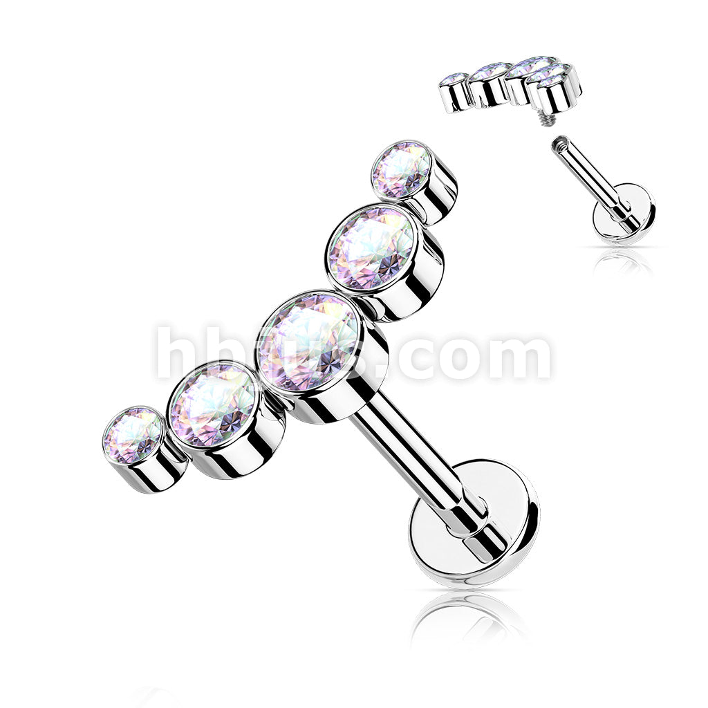 5-Round CZ Bezel Set Curved Internally Threaded 316L Surgical Steel... - Image 2