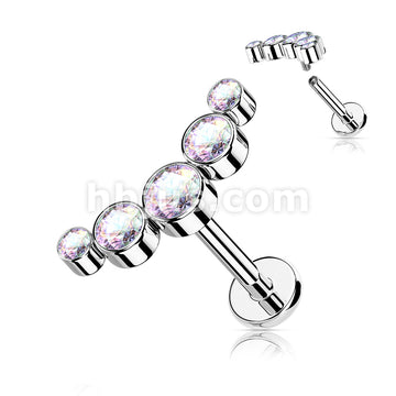 5-Round CZ Bezel Set Curved Internally Threaded 316L Surgical Steel... - Image 2