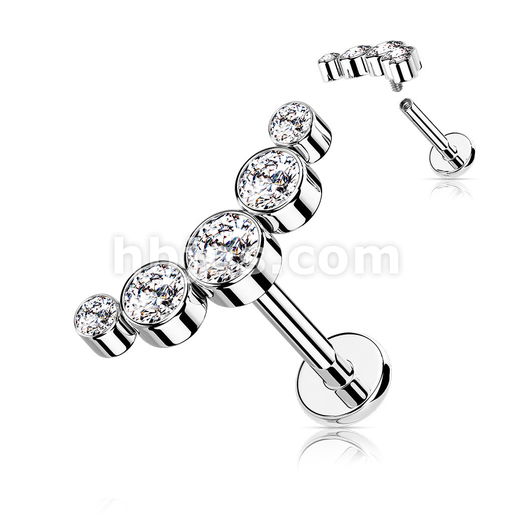 5-Round CZ Bezel Set Curved Internally Threaded 316L Surgical Steel... - Image 3
