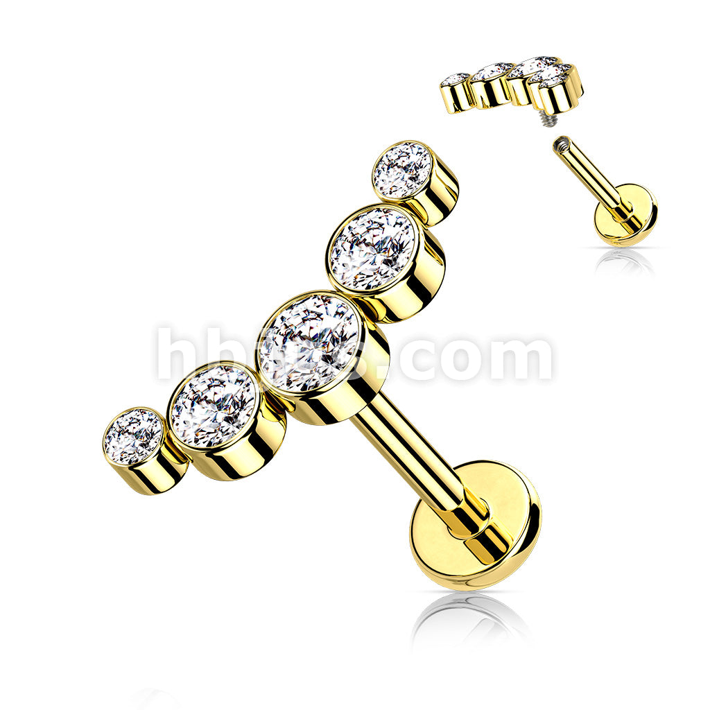 5-Round CZ Bezel Set Curved Internally Threaded 316L Surgical Steel... - Image 4