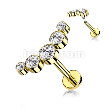 5-Round CZ Bezel Set Curved Internally Threaded 316L Surgical Steel... - Image 4