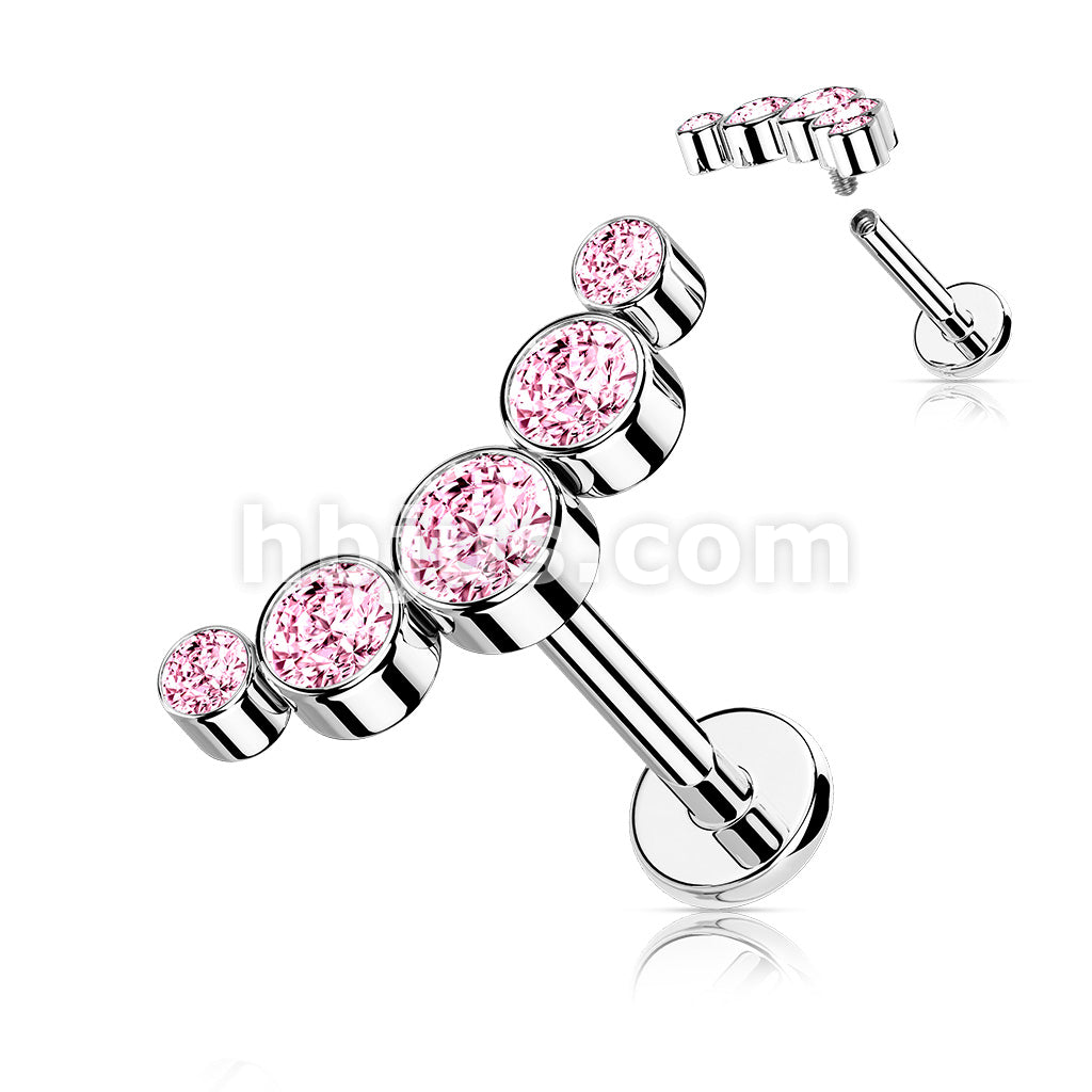 5-Round CZ Bezel Set Curved Internally Threaded 316L Surgical Steel... - Image 6