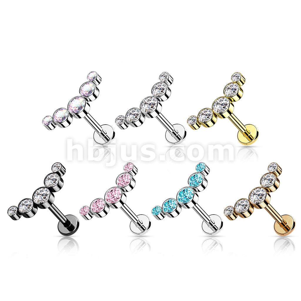 5-Round CZ Bezel Set Curved Internally Threaded 316L Surgical Steel... - Image 10