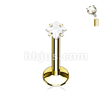 316L Surgical Steel Sqaure CZ Prong Set PVD Over All 316L Internally... - Image 2