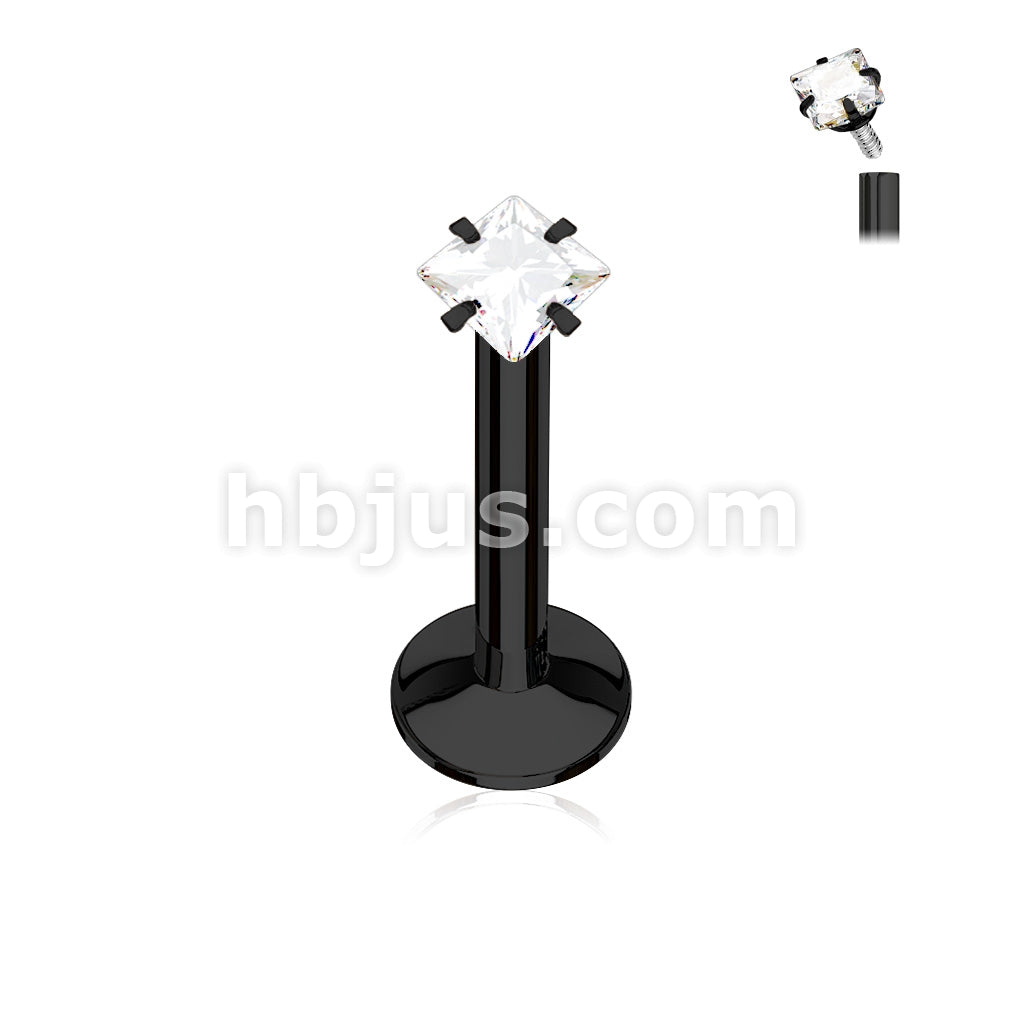 316L Surgical Steel Sqaure CZ Prong Set PVD Over All 316L Internally... - Image 3