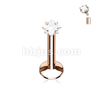 316L Surgical Steel Sqaure CZ Prong Set PVD Over All 316L Internally... - Image 4