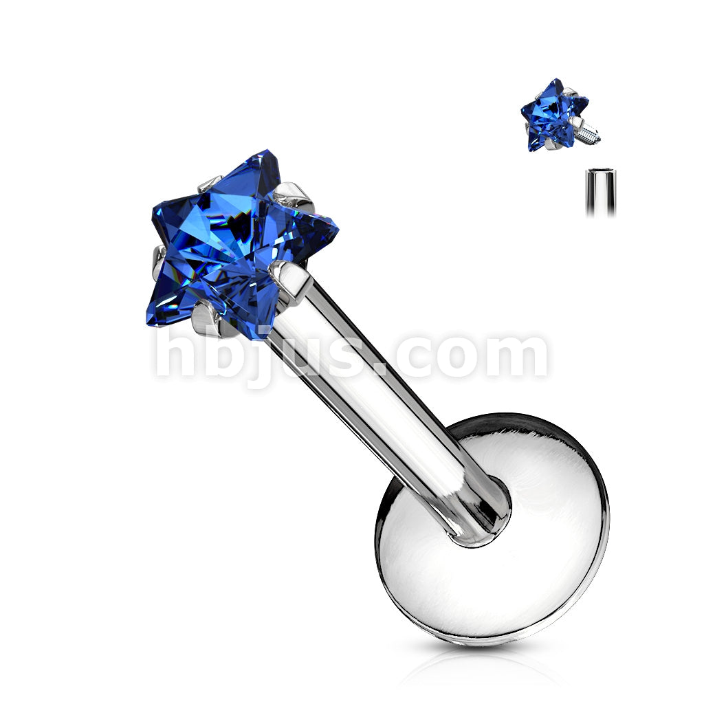 Star Gem Prong Set Labret 316L Surgical Steel Internally Threaded - Image 3