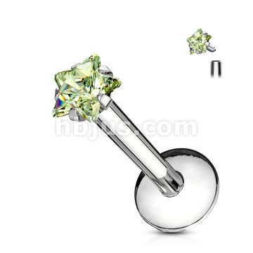 Star Gem Prong Set Labret 316L Surgical Steel Internally Threaded - Image 5