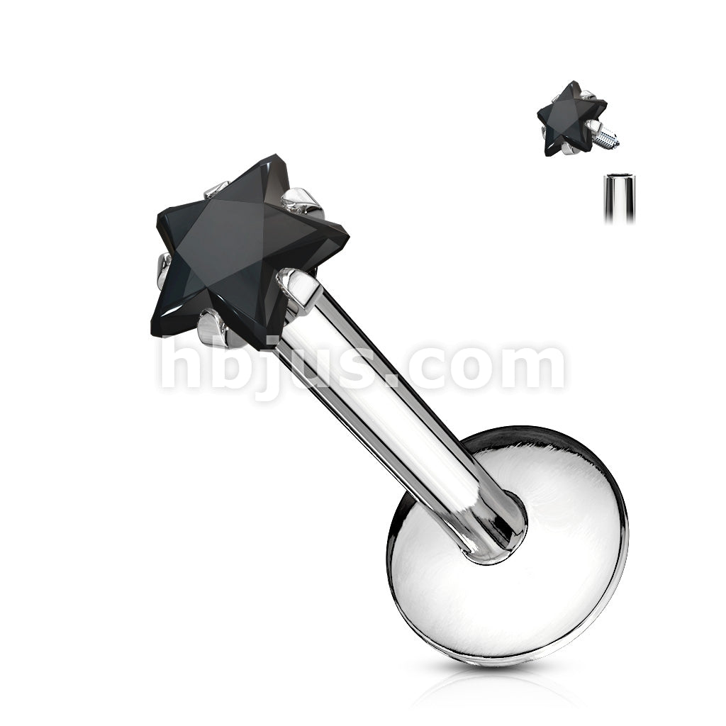 Star Gem Prong Set Labret 316L Surgical Steel Internally Threaded - Image 6