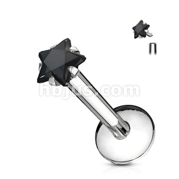 Star Gem Prong Set Labret 316L Surgical Steel Internally Threaded - Image 6